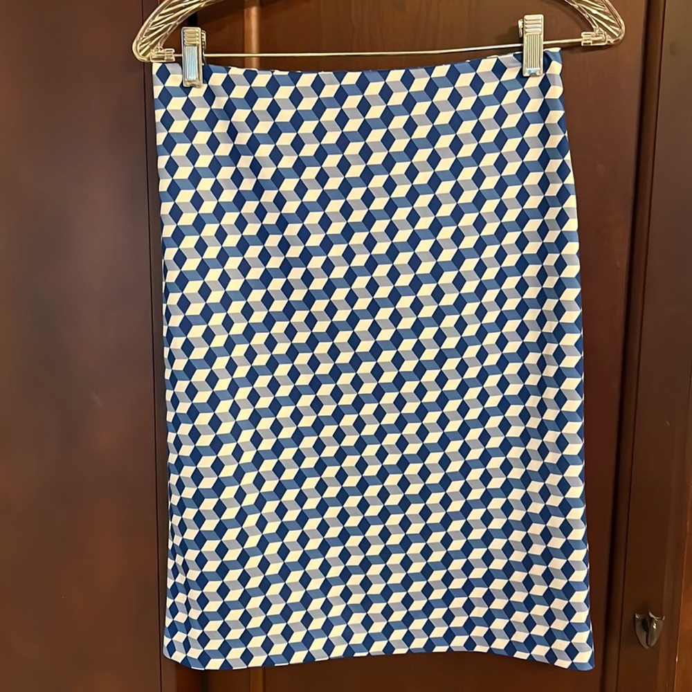 New York & Company Blue Geometric Pencil Skirt